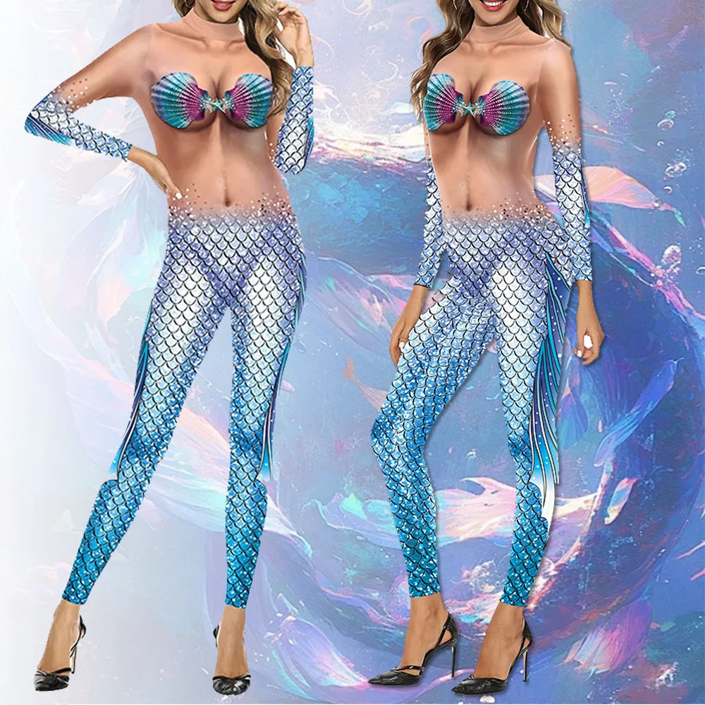 Halloween Mermaid Cosplay Costume Adult Holiday Party Disguise Sexy Bodysuit Oufit Funny Fish Scale Printing Jumpsuit Catsuit
Halloween Mermaid Cosplay Costume Adult Holiday Party Disguise Sexy Bodysuit Oufit Funny Fish Scale Printing Jumpsuit Catsuit