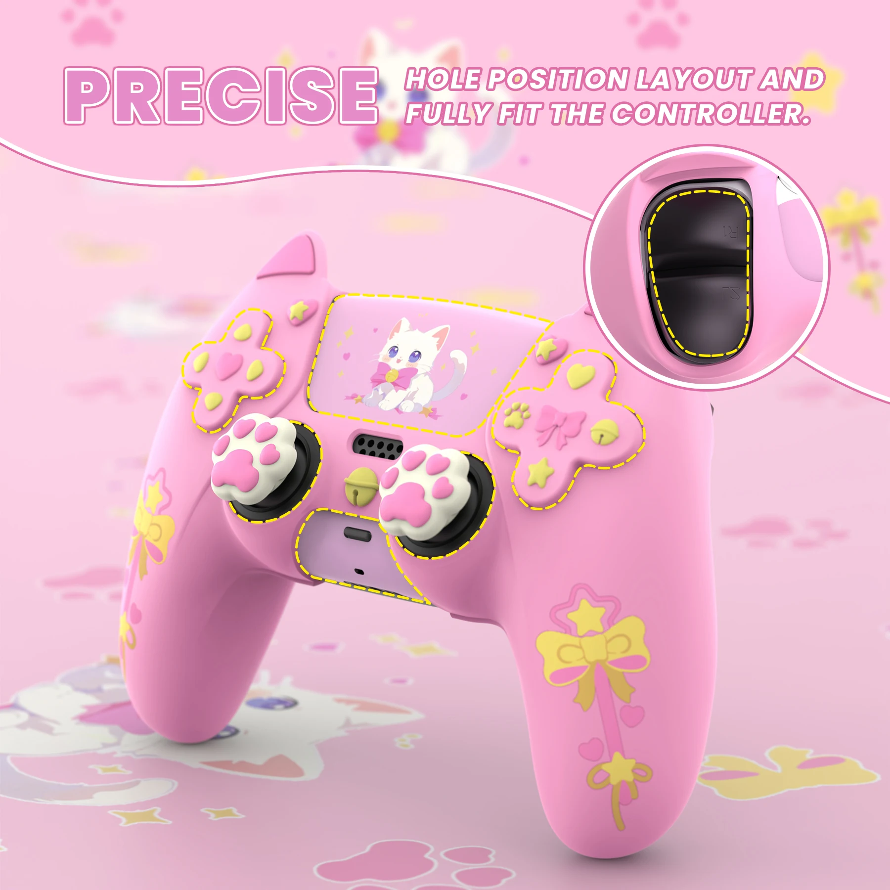 PlayVital Silicone Cover w/Joystick Caps and Sticker for ps5 Controller, for ps5 Charging Dock - Sweetheart Kitty Pink
PlayVital Silicone Cover w/Joystick Caps and Sticker for ps5 Controller, for ps5 Charging Dock - Sweetheart Kitty Pink