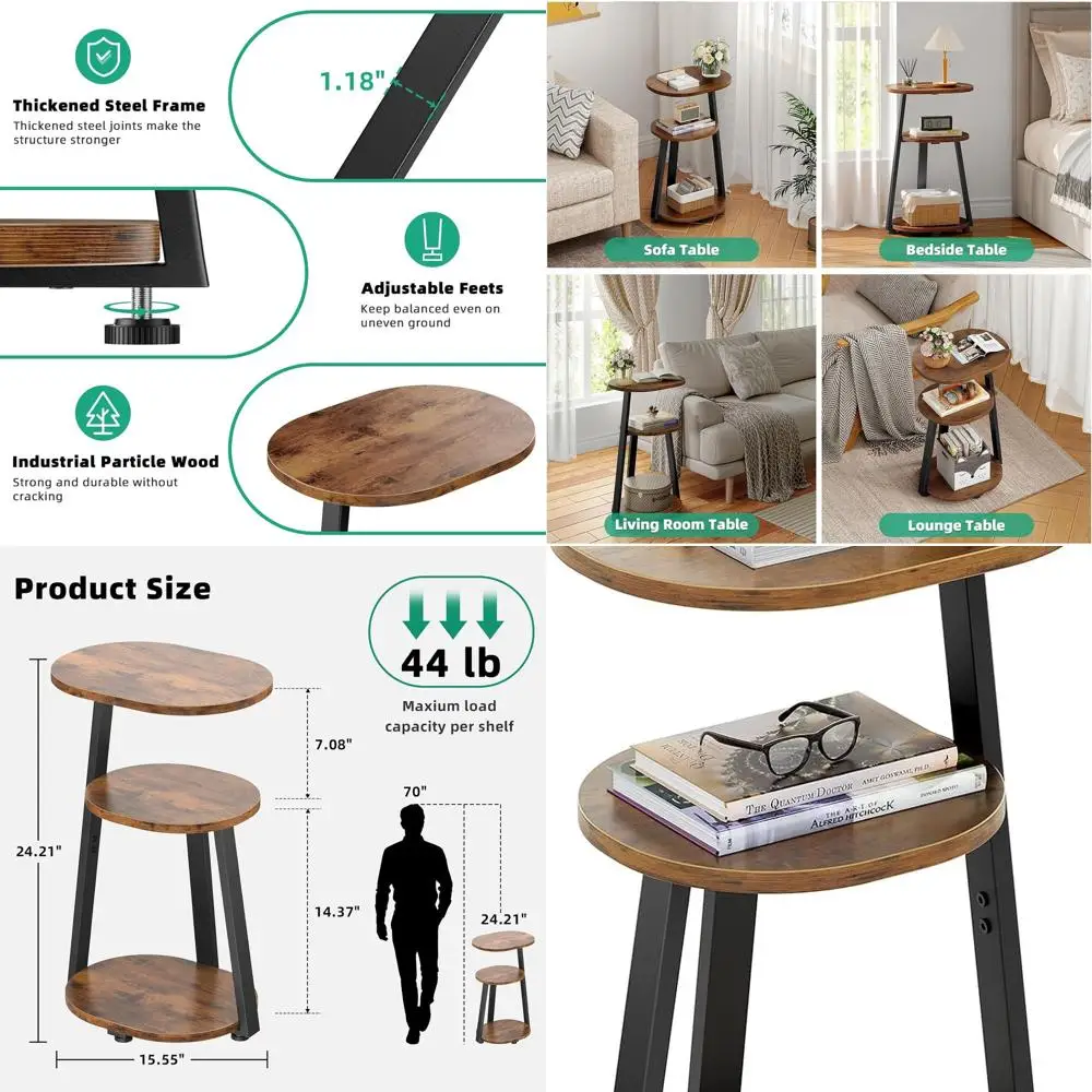 Side Table, Small End Table with Metal Frame, 3-Tier Bedside Tables, Round Side Tables for Living Room Bedroom Couch Bathroom, O
Side Table, Small End Table with Metal Frame, 3-Tier Bedside Tables, Round Side Tables for Living Room Bedroom Couch Bathroom, O