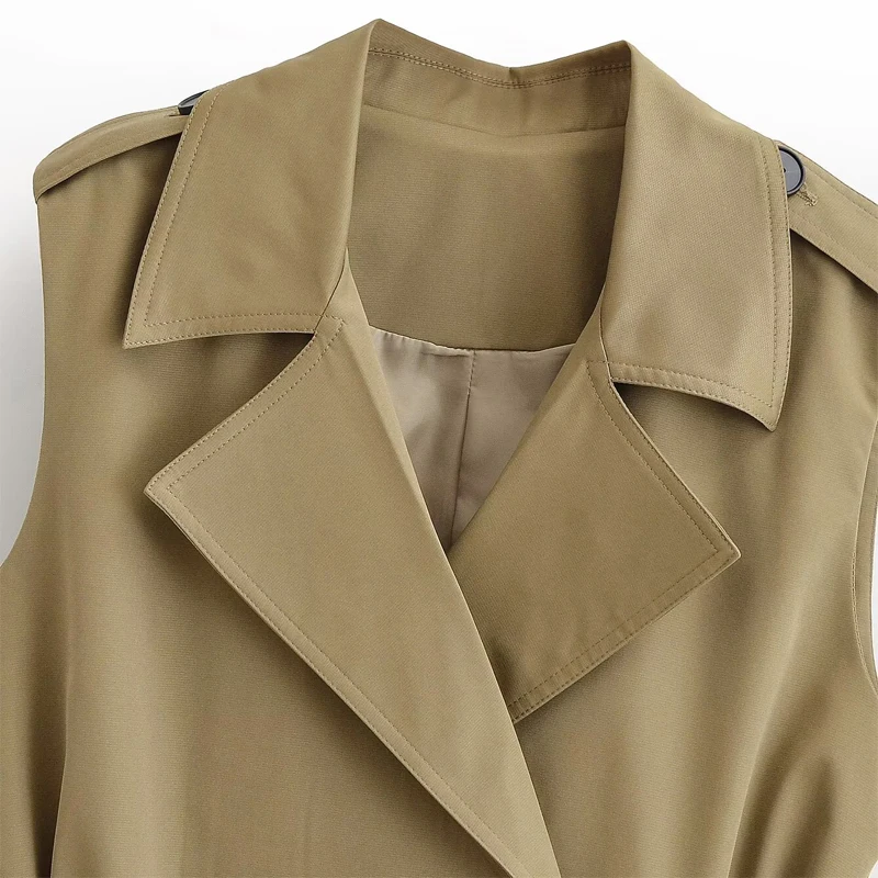 Khaki Retro Lace-up Sleeveless Trench Coat Lady Chic Lapel Single Button Cropped Waistcoat Spring Women Daily Commute Vest 2026
Khaki Retro Lace-up Sleeveless Trench Coat Lady Chic Lapel Single Button Cropped Waistcoat Spring Women Daily Commute Vest 2026