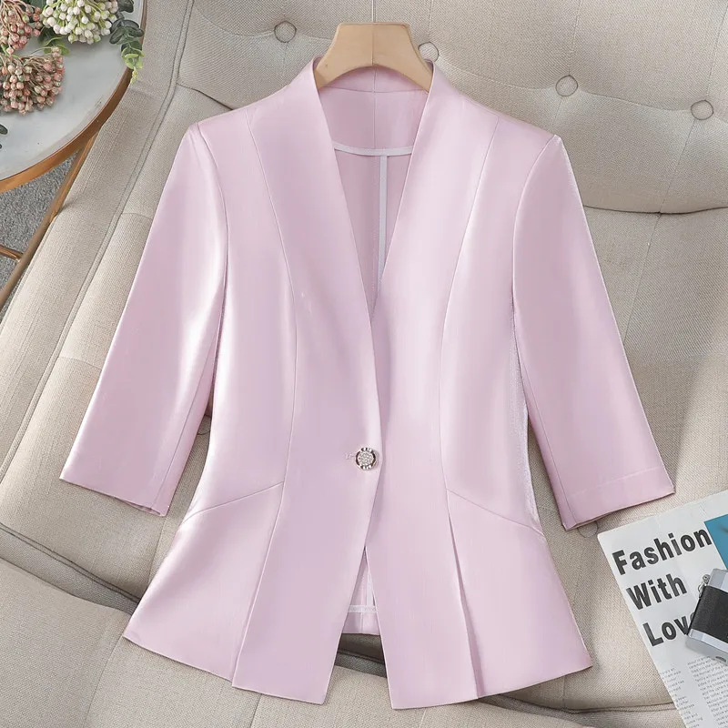 NAVIU Women's Slim Fit Formal Blazer Single Breasted Half Sleeve Jacket Elegant Office Top for 2025 New Spring Summer
NAVIU Women's Slim Fit Formal Blazer Single Breasted Half Sleeve Jacket Elegant Office Top for 2025 New Spring Summer
