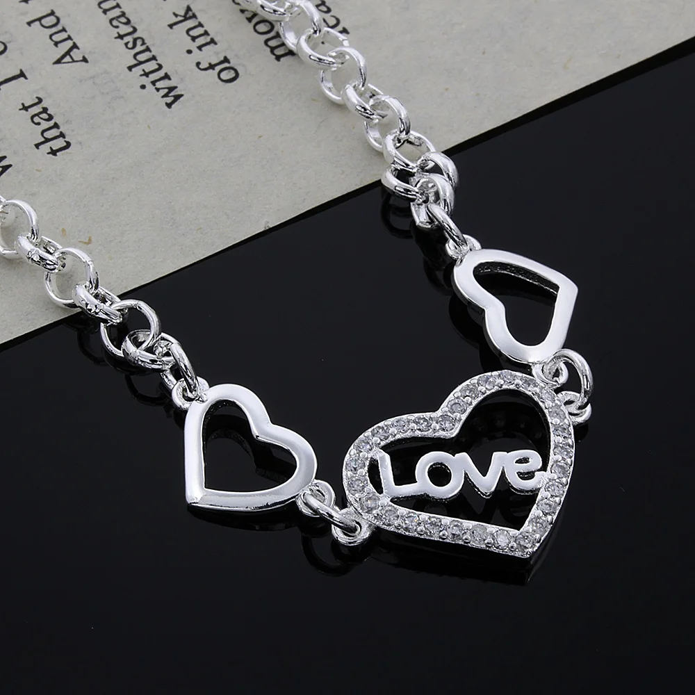 Cute 925 Sterling Silver Bracelets for Women Crystal LOVE Heart Chain lover Fashion Jewelry for Wedding Party Christmas Gifts
Cute 925 Sterling Silver Bracelets for Women Crystal LOVE Heart Chain lover Fashion Jewelry for Wedding Party Christmas Gifts