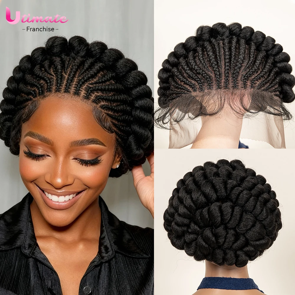 Cornrow Braided Wig Synthetic Bantu Braids Wig Transparent Full Lace Wigs with Baby Hair for Black Women
Cornrow Braided Wig Synthetic Bantu Braids Wig Transparent Full Lace Wigs with Baby Hair for Black Women