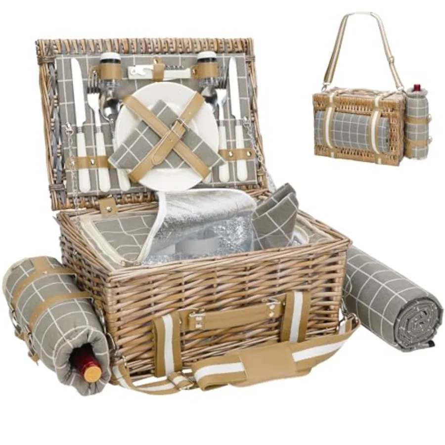 19Pcs Picnic Basket for 2 with Blanket - Wicker Picnic Basket with StrapWine Bag Willow Picnic Set for 2 Person with Insulated
19Pcs Picnic Basket for 2 with Blanket - Wicker Picnic Basket with StrapWine Bag Willow Picnic Set for 2 Person with Insulated