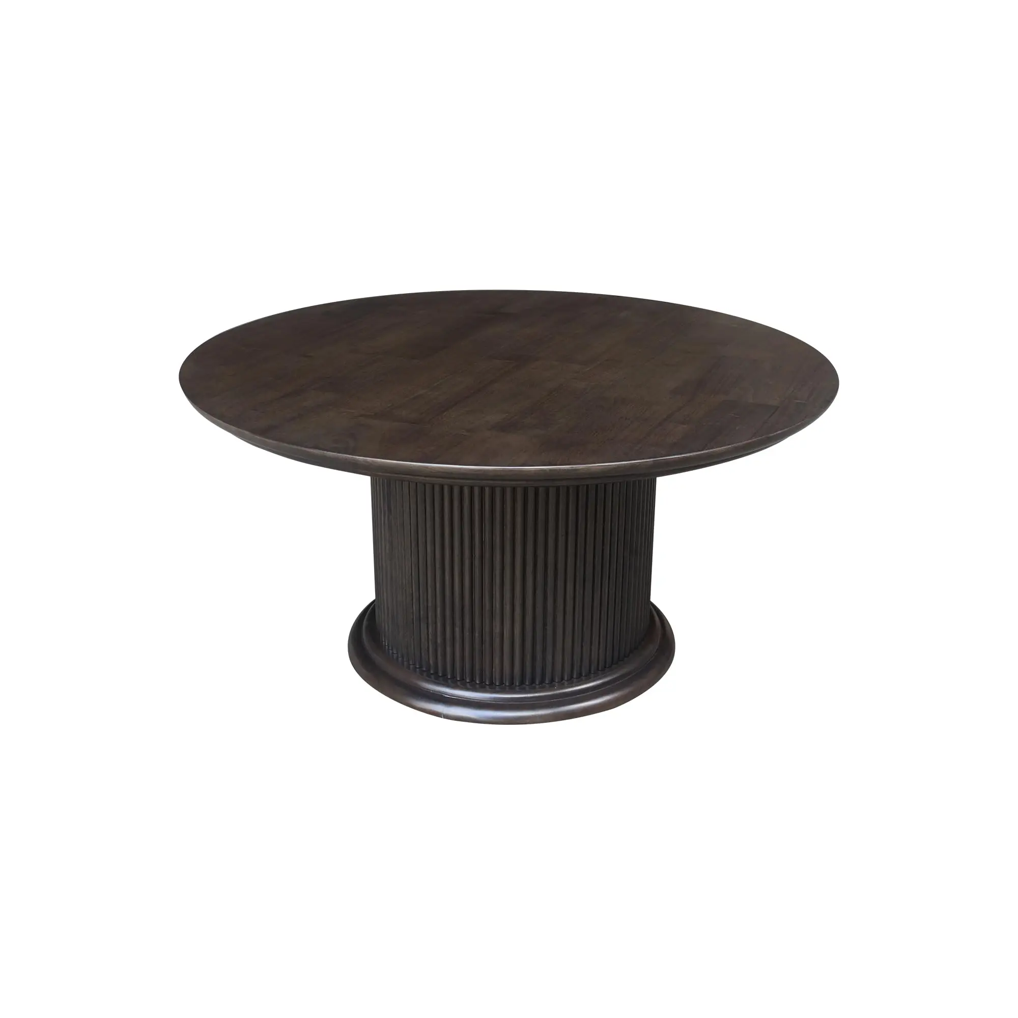 Round Solid Wood Coffee Table With Fluted Pedestal Base In Dark Finish
Round Solid Wood Coffee Table With Fluted Pedestal Base In Dark Finish
