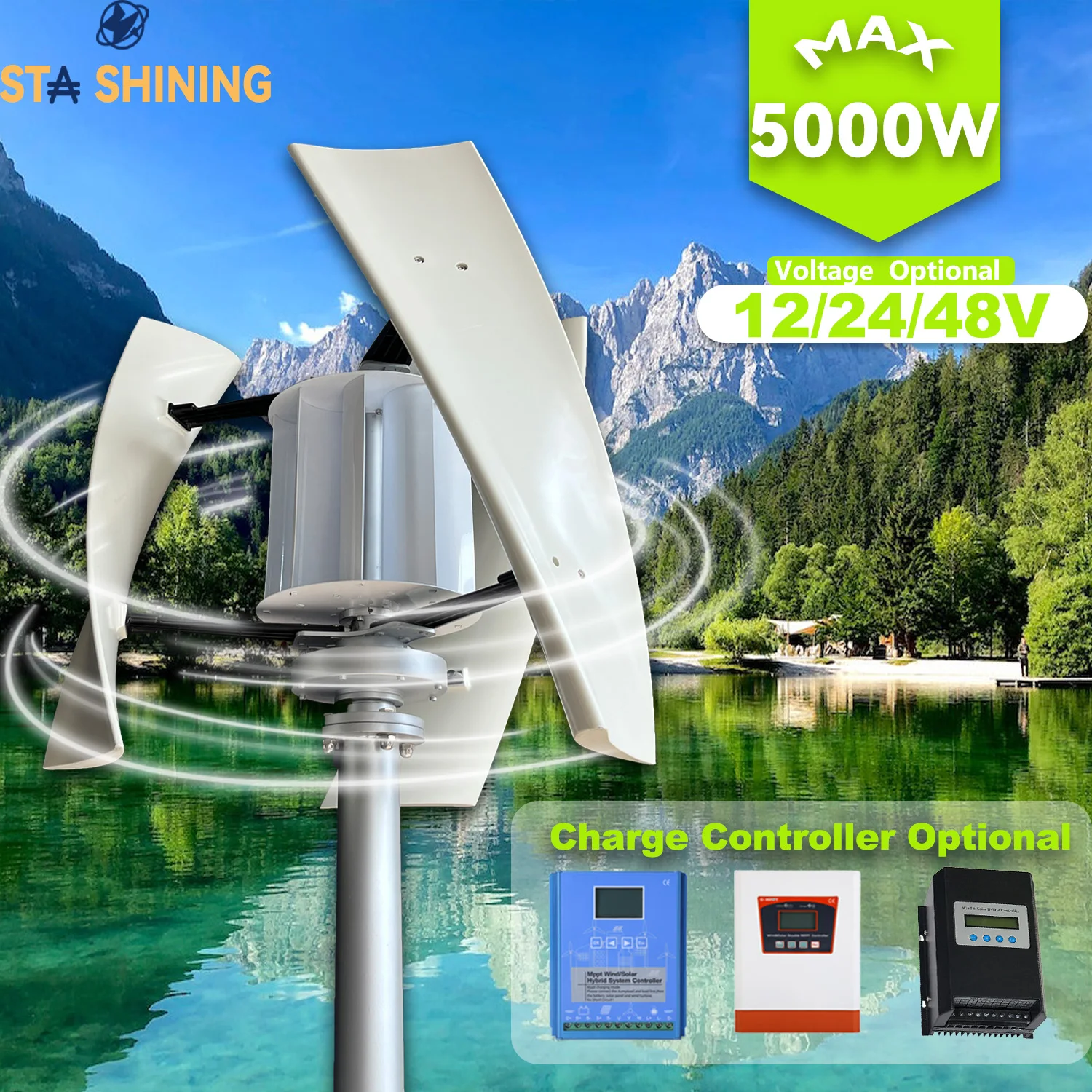 【Higher-Output】 Wind Turbine Generator Vertical 5000W MAX Windmill W/MPPT Charger Hybrid Solar Wind Off-grid System, Home Use
【Higher-Output】 Wind Turbine Generator Vertical 5000W MAX Windmill W/MPPT Charger Hybrid Solar Wind Off-grid System, Home Use