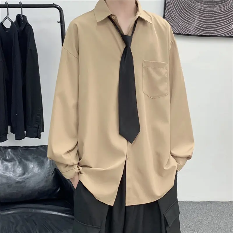 Solid Color Shirt with Tie Spring Autumn New Style Hong Kong Style Retro Versatile Long Sleeve Men's Loose Casual Top Trend
Solid Color Shirt with Tie Spring Autumn New Style Hong Kong Style Retro Versatile Long Sleeve Men's Loose Casual Top Trend