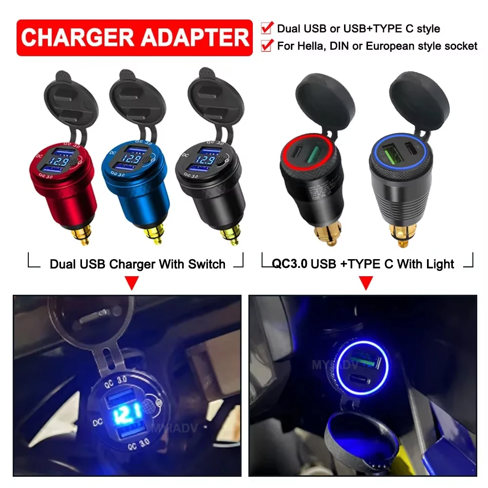 R1200GS Dual USB Charger With Switch R1200RT R1150RT Type-C Motorcycle Charger Accessories For BMW F800GS F800GT DIN Hella Plug
R1200GS Dual USB Charger With Switch R1200RT R1150RT Type-C Motorcycle Charger Accessories For BMW F800GS F800GT DIN Hella Plug