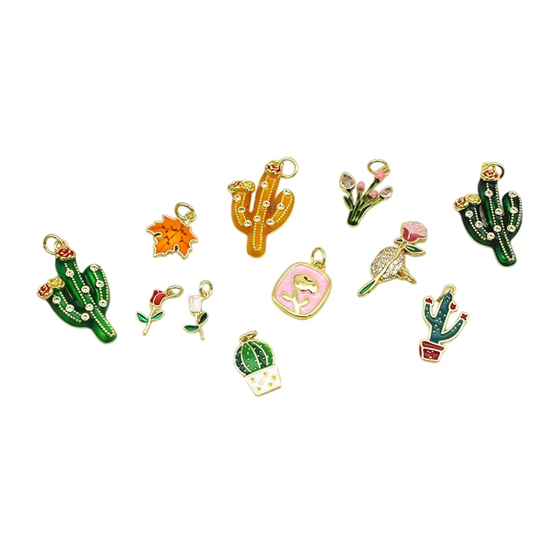 2 Pcs Brass Zircon Enamel Botanical Pendant for Diy Charm Jewelry Making Cactus Rose Maple Tulip Necklace Bracelet Accessories 
2 Pcs Brass Zircon Enamel Botanical Pendant for Diy Charm Jewelry Making Cactus Rose Maple Tulip Necklace Bracelet Accessories