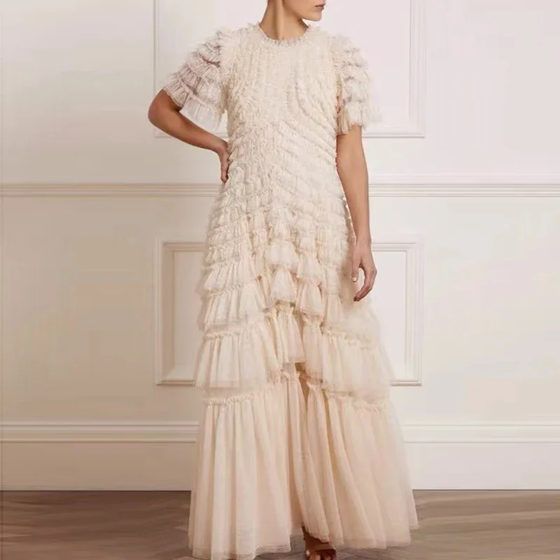 Fashion Runway Designer Summer Dress Women O-Neck Short Sleeve Cascading Ruffle Mesh Club Holiday Party Elegant Dresses
Fashion Runway Designer Summer Dress Women O-Neck Short Sleeve Cascading Ruffle Mesh Club Holiday Party Elegant Dresses