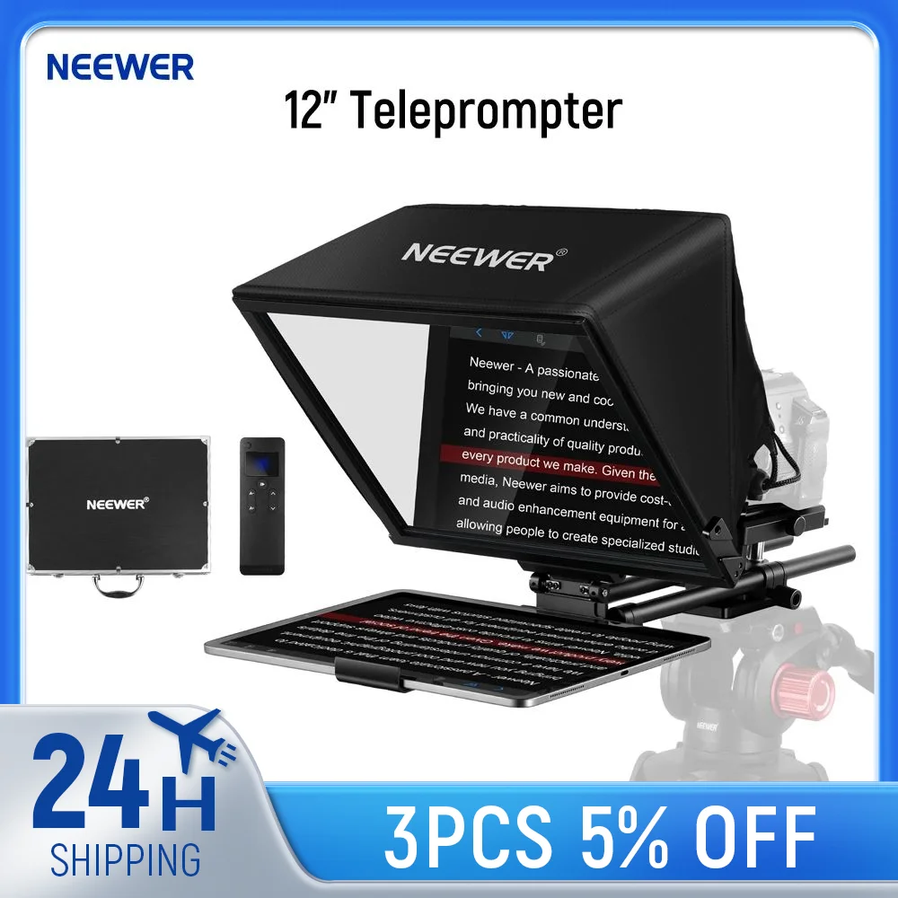 Neewer 12" Teleprompter C12 with 15mm LWS Rod Clamp, RT113 Remote, App Control For LWS Baseplate Camera Cage Shoulder Rig
Neewer 12" Teleprompter C12 with 15mm LWS Rod Clamp, RT113 Remote, App Control For LWS Baseplate Camera Cage Shoulder Rig
