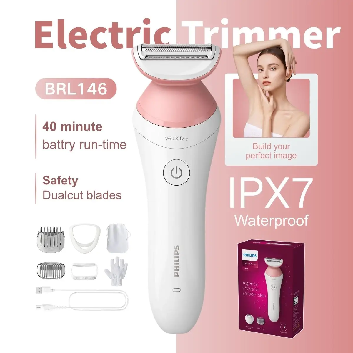 Philips Norelco Hair Trimmer series 6000 BRL146, Wet & Dry, Women's, Smooth Shave, Cordless Use
Philips Norelco Hair Trimmer series 6000 BRL146, Wet & Dry, Women's, Smooth Shave, Cordless Use
