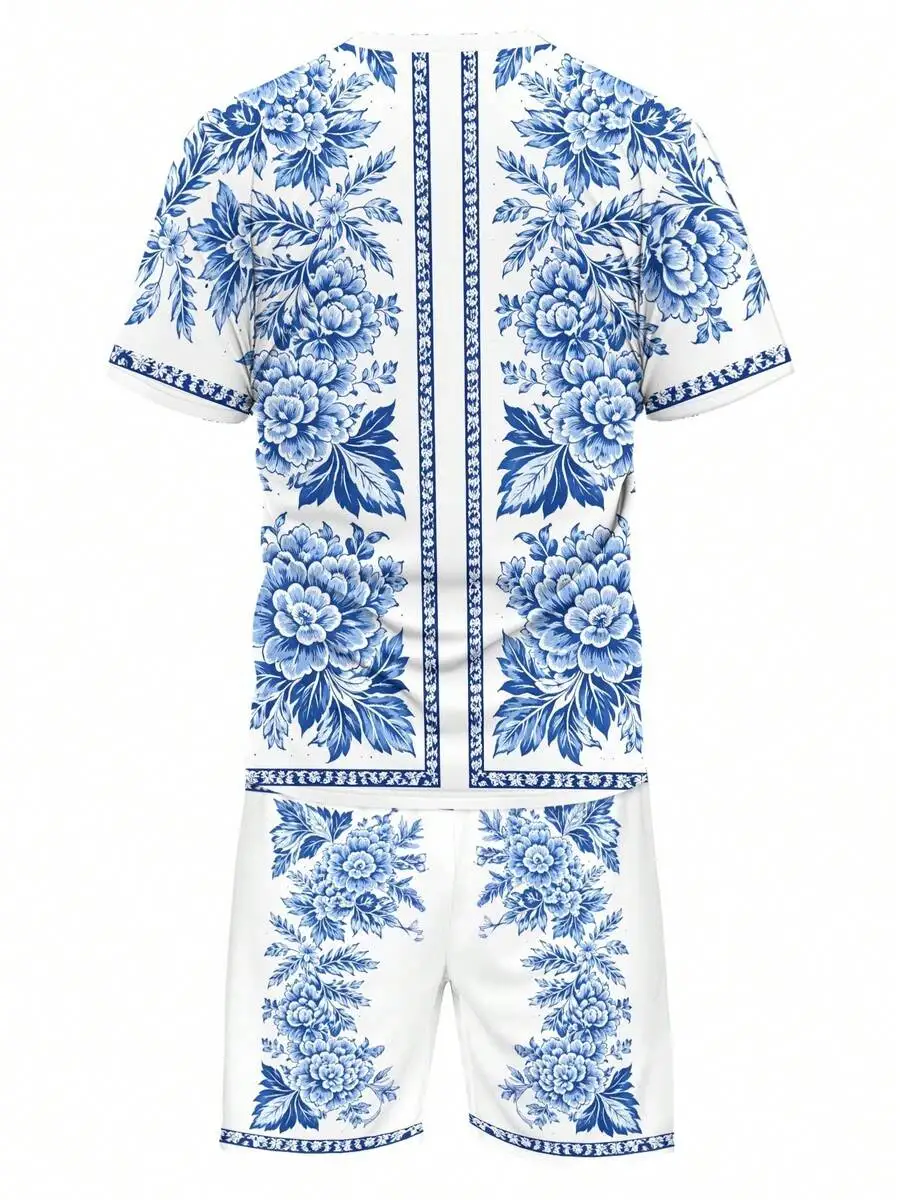 Mens Blue White Floral Print Casual T-Shirt And Shorts Set Summer Beach Smart Casual
Mens Blue White Floral Print Casual T-Shirt And Shorts Set Summer Beach Smart Casual