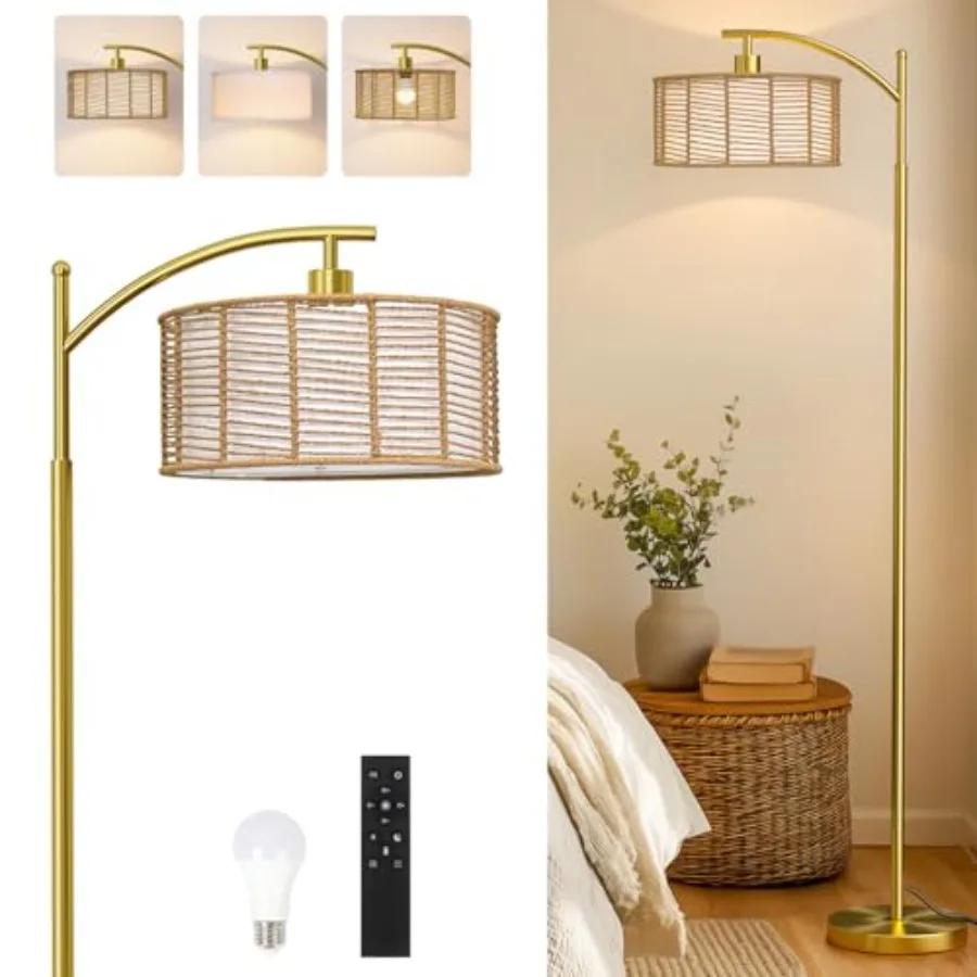 62.5'' Gold Arc Floor Lamp for Living Room Rattan Boho Floor Lamp with Remote and Dimmable Bulb 3 Color Temperatures Farmhouse
62.5'' Gold Arc Floor Lamp for Living Room Rattan Boho Floor Lamp with Remote and Dimmable Bulb 3 Color Temperatures Farmhouse