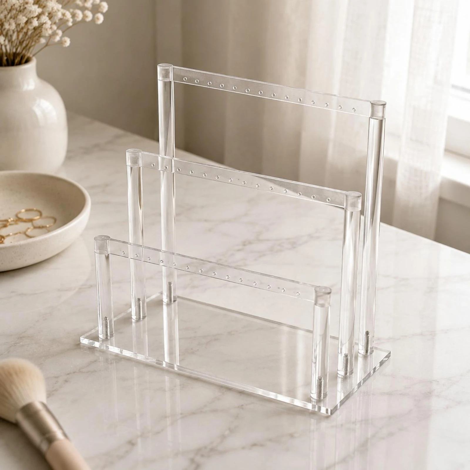 Three-Tier Earring Display Stand Sturdy Earring Display Rack Acrylic Jewelry Organizer Large Capacity for Shop Window
Three-Tier Earring Display Stand Sturdy Earring Display Rack Acrylic Jewelry Organizer Large Capacity for Shop Window