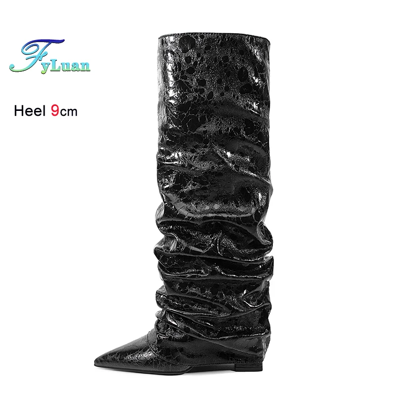 Женские плиссированные ботинки на высоком каблуке 9 см, модные длинные сапоги с острым носком и перевернутым краем, осенние штабелируемые черные туфли с леопардовым принтом
Женские плиссированные ботинки на высоком каблуке 9 см, модные длинные сапоги с острым носком и перевернутым краем, осенние штабелируемые черные туфли с леопардовым принтом