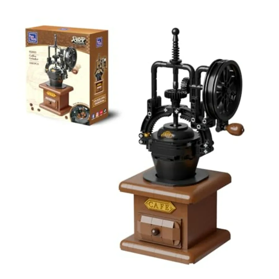 Coffee Grinder Building Blocks Set for coffee shop display, ABS plastic, beige and brown, vintage hand crank with moving gears
Coffee Grinder Building Blocks Set for coffee shop display, ABS plastic, beige and brown, vintage hand crank with moving gears