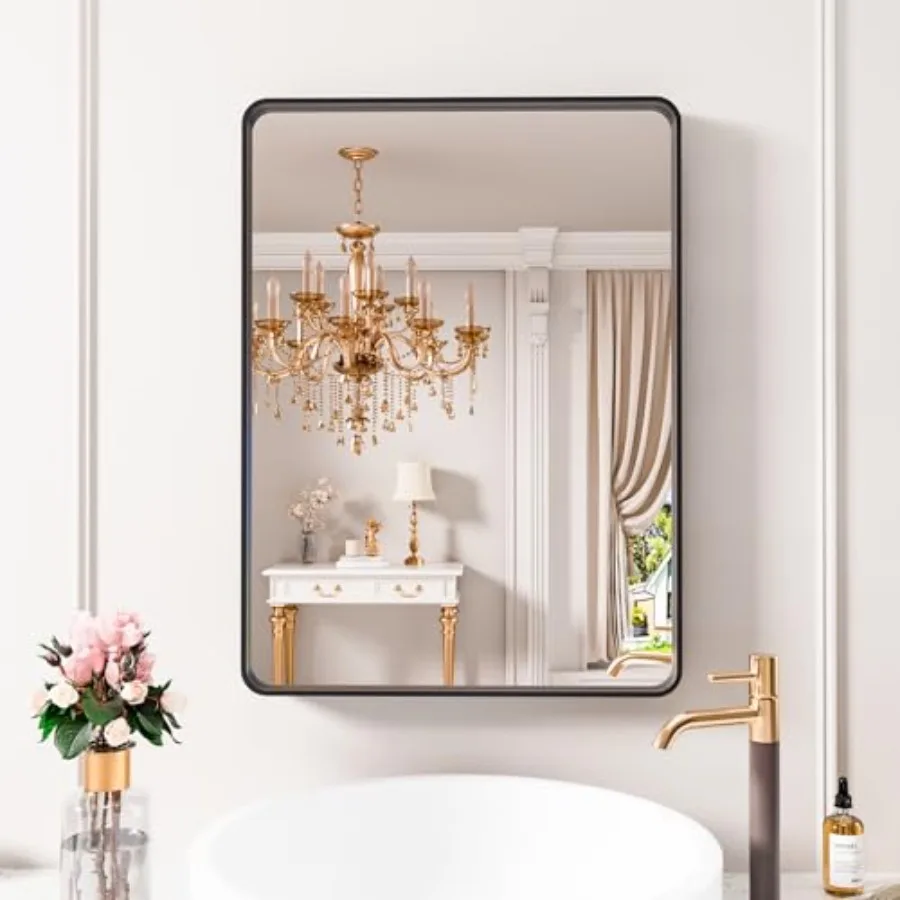 Bathroom Mirror 21X30 Inch, Metal Framed Mirror for Wall, Rounded Rectangle Matte Bathroom Vanity Mirror with Tempered Glass, A
Bathroom Mirror 21X30 Inch, Metal Framed Mirror for Wall, Rounded Rectangle Matte Bathroom Vanity Mirror with Tempered Glass, A