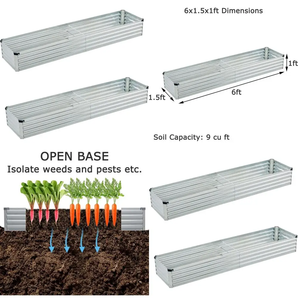 1.5ft x 6ft Galvanized Metal Raised Garden Bed, Outdoor Planter Box for Patio, Ideal for Vegetables, Flowers, and Herbs
1.5ft x 6ft Galvanized Metal Raised Garden Bed, Outdoor Planter Box for Patio, Ideal for Vegetables, Flowers, and Herbs