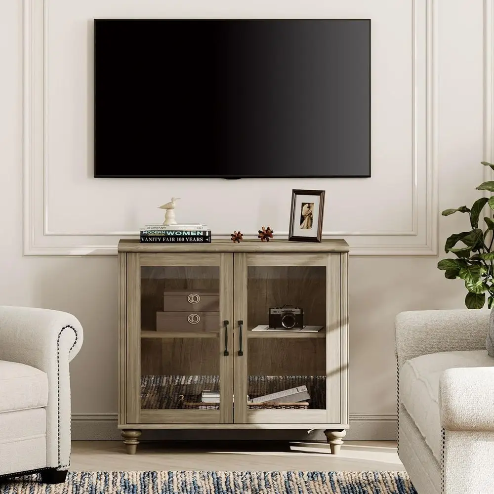 Grey Wood and Glass TV Stand for 43 TVs with 2 Cabinets, Living Room and Bedroom Entertainment Center
Grey Wood and Glass TV Stand for 43 TVs with 2 Cabinets, Living Room and Bedroom Entertainment Center