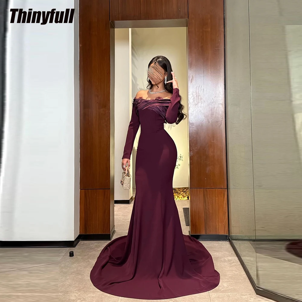 Thinyfull Mermaid Satin Arab Prom Dresses Off Shoulder Long Sleeves Evening Party Gown Formal Dress robes de soirée Customized
Thinyfull Mermaid Satin Arab Prom Dresses Off Shoulder Long Sleeves Evening Party Gown Formal Dress robes de soirée Customized