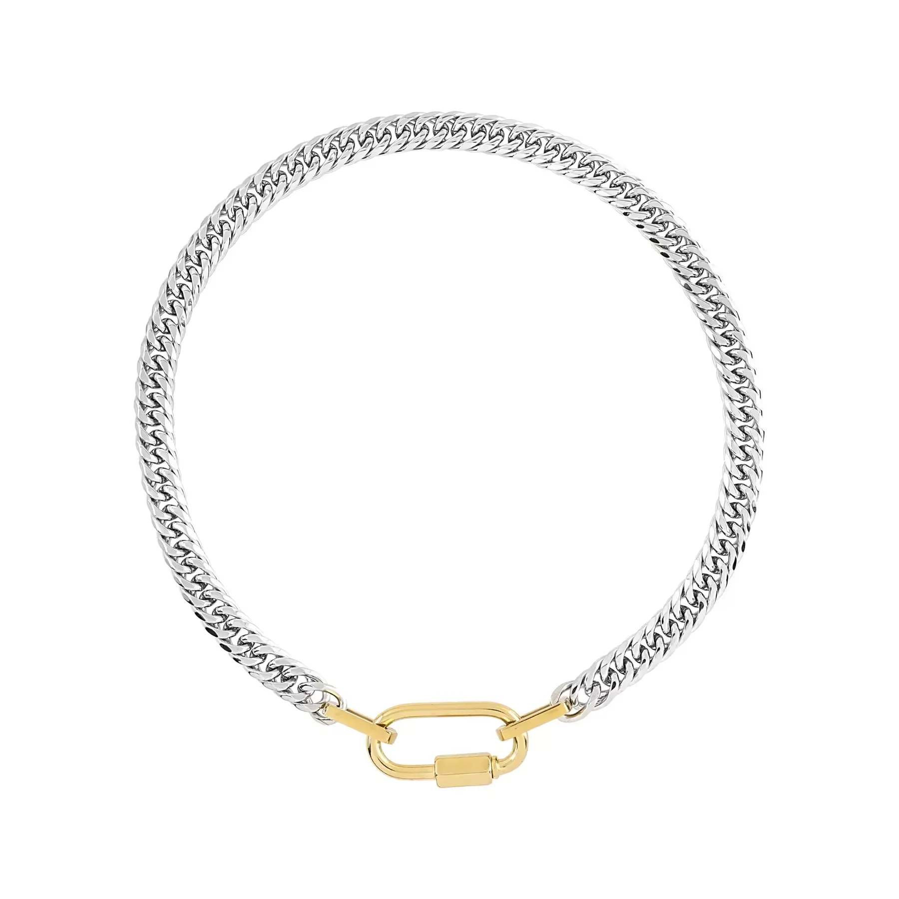 Designer Jewelry Tarnish Free 18K Gold Plated Stainless Steel Two Tone Chunky Charm Necklace Cuban Chain Necklace YF3611
Designer Jewelry Tarnish Free 18K Gold Plated Stainless Steel Two Tone Chunky Charm Necklace Cuban Chain Necklace YF3611