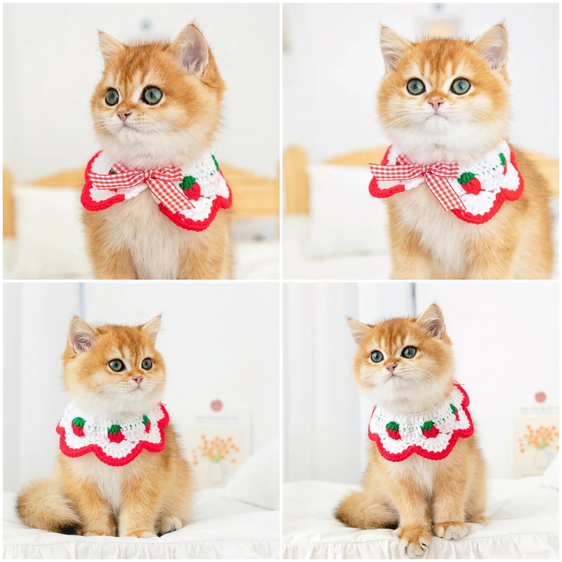 Cute Strawberry Bow Cat Collar Hand-woven Pet Accessories Knitted Cat Collar Kitten Neck
Cute Strawberry Bow Cat Collar Hand-woven Pet Accessories Knitted Cat Collar Kitten Neck