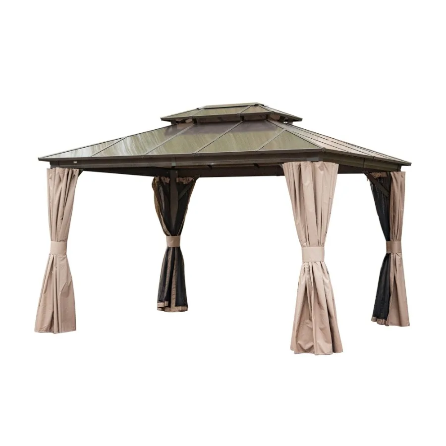 10'x12' Hardtop Gazebo Permanent Outdoor Gazebo with Polycarbonate Double Roof Aluminum Gazebo Pavilion with Curtain and Net fo
10'x12' Hardtop Gazebo Permanent Outdoor Gazebo with Polycarbonate Double Roof Aluminum Gazebo Pavilion with Curtain and Net fo