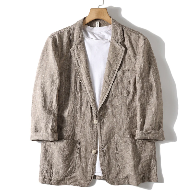 55% Linen, 45% Cotton. Blazer. Men's Loose, Breathable, Casual Linen Summer Lightweight Short-sleeved Vertical Stripe Blazer
55% Linen, 45% Cotton. Blazer. Men's Loose, Breathable, Casual Linen Summer Lightweight Short-sleeved Vertical Stripe Blazer