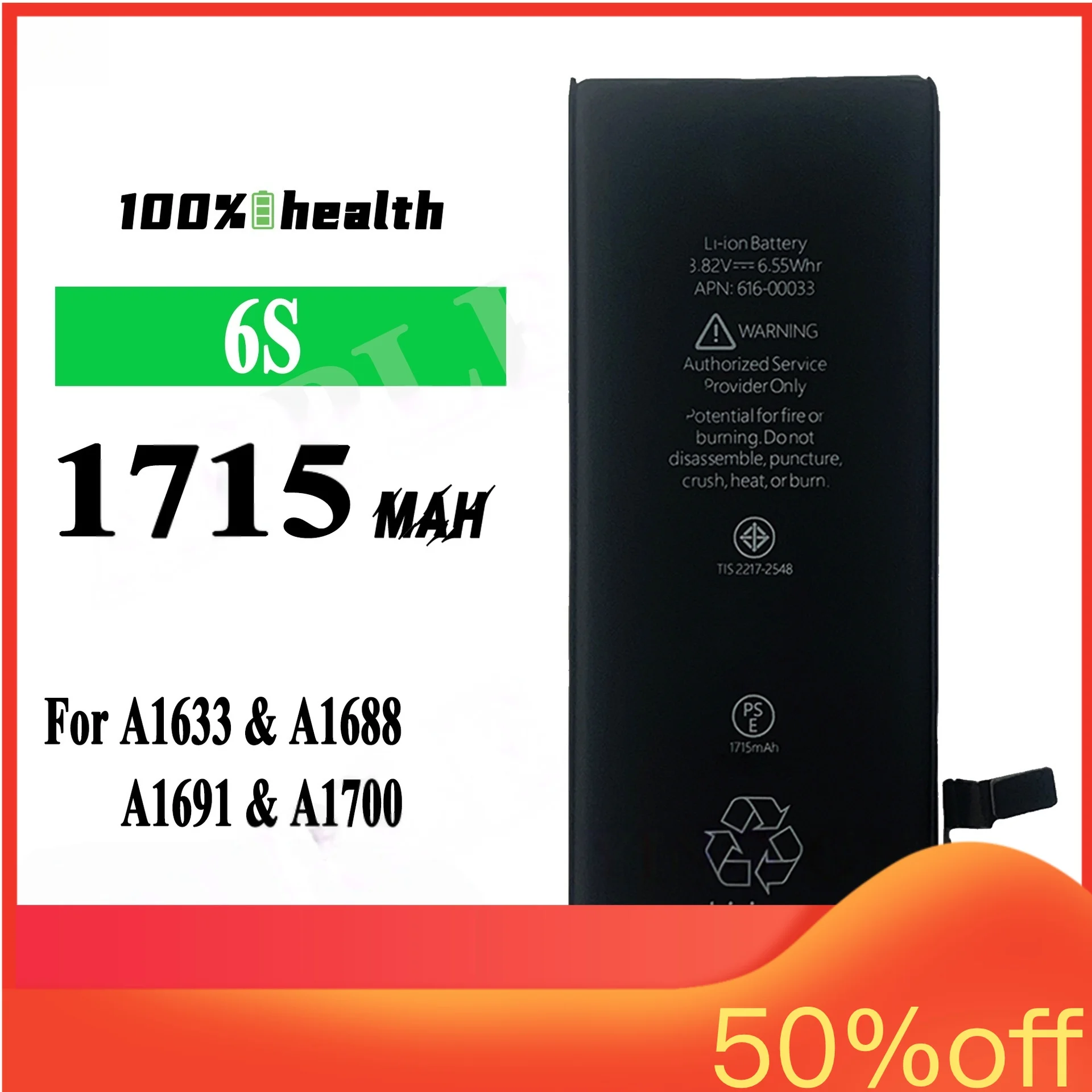 1716mah for Apple 6s Phone Battery for A1633 A1688 A1691 A1770 High-quality Lithium Rechargeable Battery
1716mah for Apple 6s Phone Battery for A1633 A1688 A1691 A1770 High-quality Lithium Rechargeable Battery