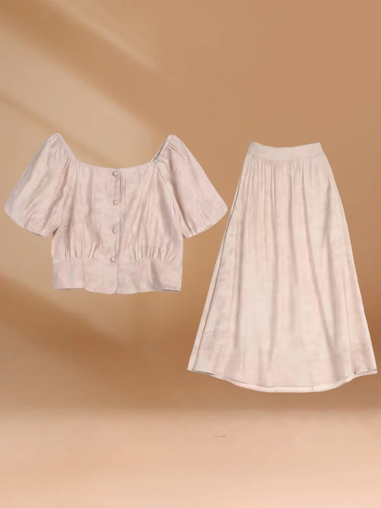 Summer Fashion Women's Bubble Sleeve Shirt And Half Skirt Set Two-Piece Ensemble Elegant Style Short Sleeve round Neck Button-Up
Summer Fashion Women's Bubble Sleeve Shirt And Half Skirt Set Two-Piece Ensemble Elegant Style Short Sleeve round Neck Button-Up