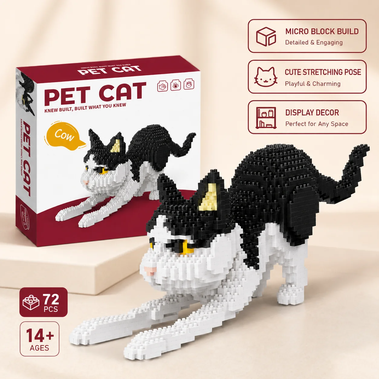 Black White Pet Cat Building Blocks Set 72PCS Stretching Animal Model 27.5cm Mini Brick Toy Gift 14+ English Version
Black White Pet Cat Building Blocks Set 72PCS Stretching Animal Model 27.5cm Mini Brick Toy Gift 14+ English Version