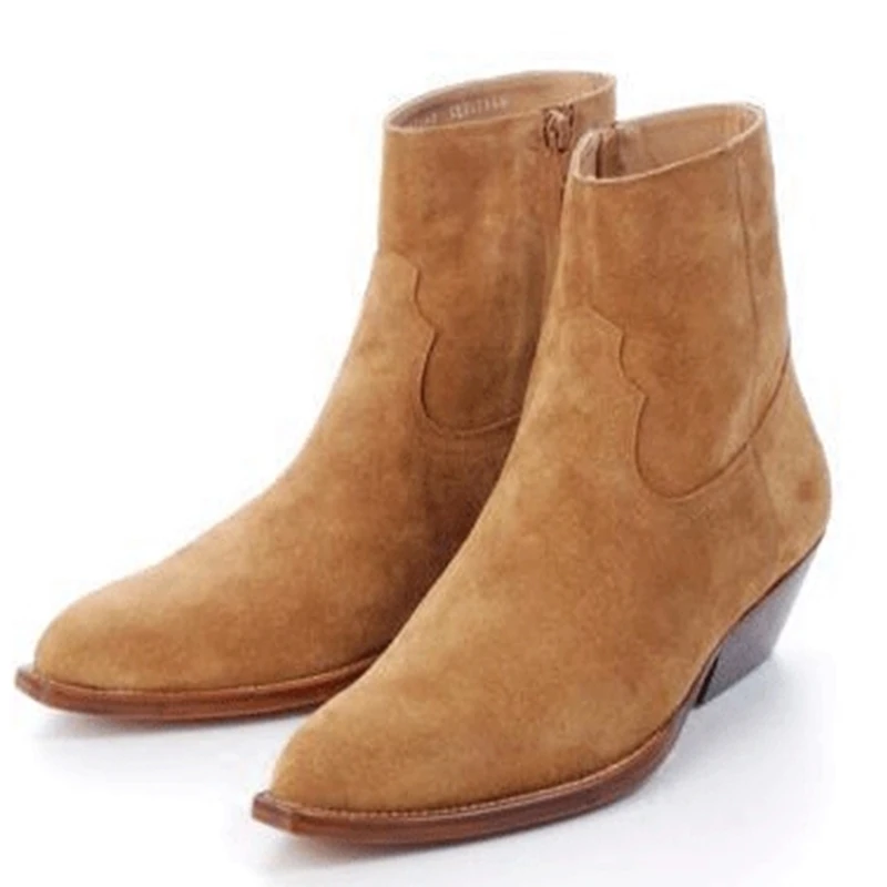 Men's Vintage Tan Suede Western Ankle Boots Pointed Toe Block Heel Cowboy Boots Side Zipper Casual Fashion Chelsea Boot
Men's Vintage Tan Suede Western Ankle Boots Pointed Toe Block Heel Cowboy Boots Side Zipper Casual Fashion Chelsea Boot