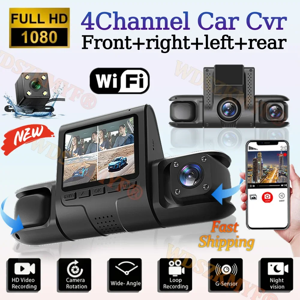 360° Car Dash Cam 4 Channels WIFI Video Recorder 1080P Car DVR 3/4 lens Front inside Rotatable and Rear View Camera Black Box
360° Car Dash Cam 4 Channels WIFI Video Recorder 1080P Car DVR 3/4 lens Front inside Rotatable and Rear View Camera Black Box