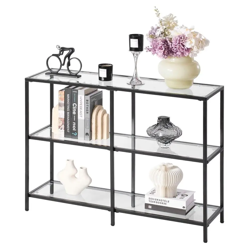 Elegant Rectangle Glass Console Table with Iron Legs Modern Design AntiTip Device for living Room Hallway Foyer Black Gold
Elegant Rectangle Glass Console Table with Iron Legs Modern Design AntiTip Device for living Room Hallway Foyer Black Gold