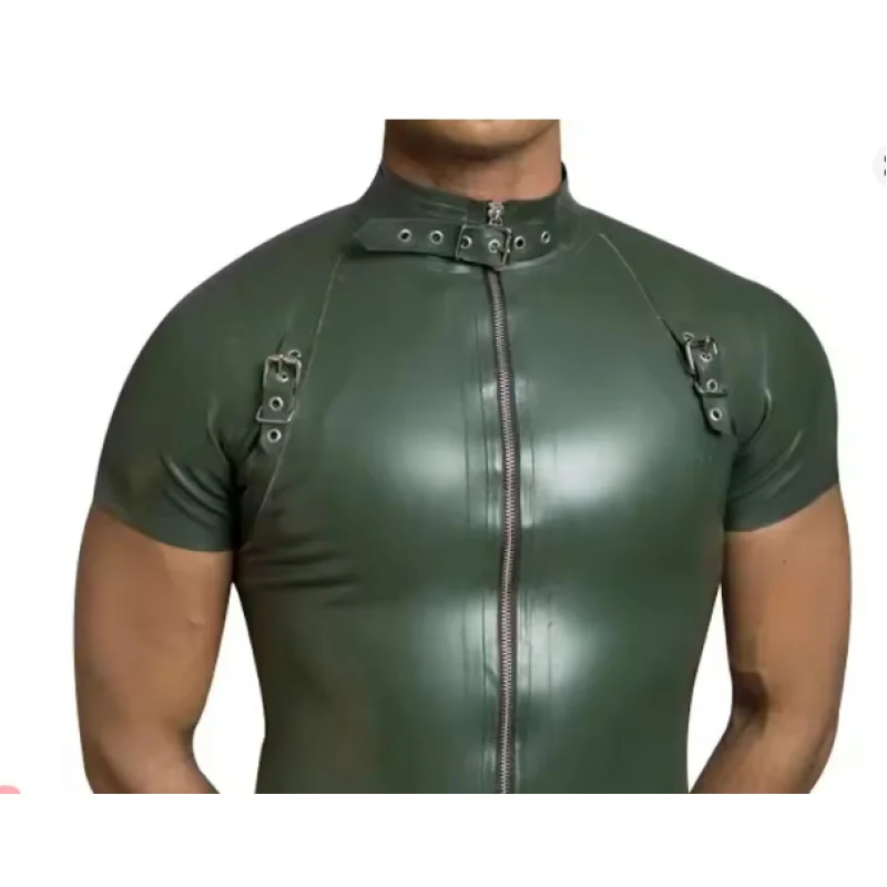 Handmade Latex Men Short Sleeve Top with Front Zip Latex T-shirt Rubber Suit Cosplay Costume
Handmade Latex Men Short Sleeve Top with Front Zip Latex T-shirt Rubber Suit Cosplay Costume