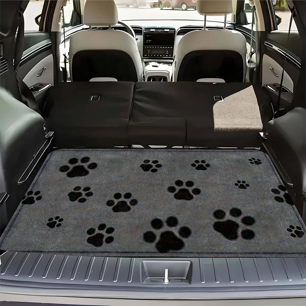 A Single Item Featuring a Black Paw Print Design on a Gray Trunk Mat - with a Non-Slip Backing, Suitable for Suvs, Sedans, And Trucks - Car Interior Accessory, Machine Washable And Easy to Clean, Trunk Liner, Vehicle Protection, Auto Accessory
A Single Item Featuring a Black Paw Print Design on a Gray Trunk Mat - with a Non-Slip Backing, Suitable for Suvs, Sedans, And Trucks - Car Interior Accessory, Machine Washable And Easy to Clean, Trunk Liner, Vehicle Protection, Auto Accessory