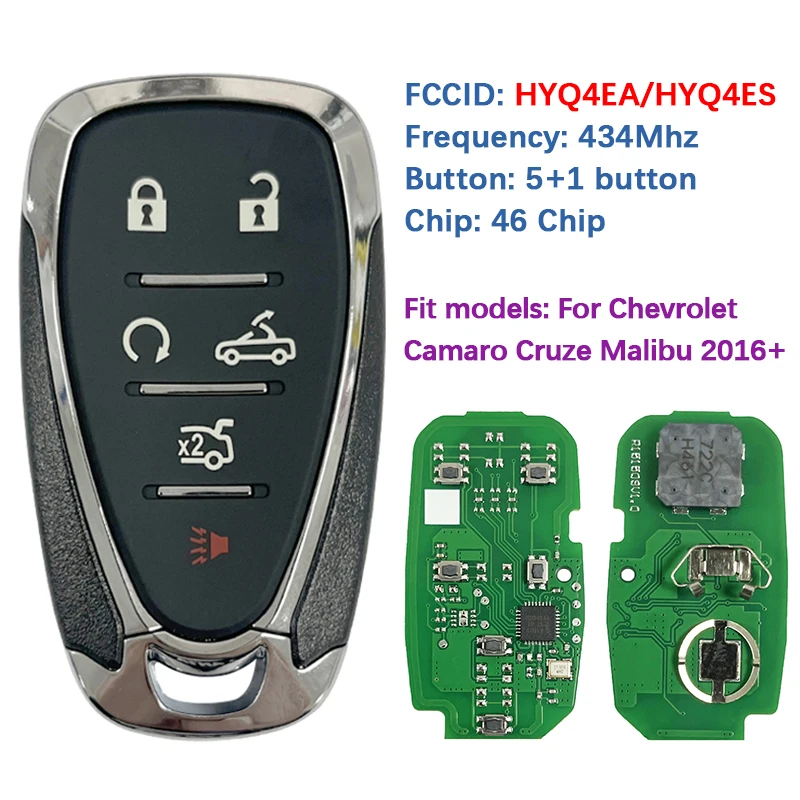 CN014126 Aftermarket 6 Button Smart Remote Control Fob 46 Chip 433Mhz HYQ4EA/HYQ4ES For Chevrolet Camaro Cruze Malibu 2016-2020
CN014126 Aftermarket 6 Button Smart Remote Control Fob 46 Chip 433Mhz HYQ4EA/HYQ4ES For Chevrolet Camaro Cruze Malibu 2016-2020