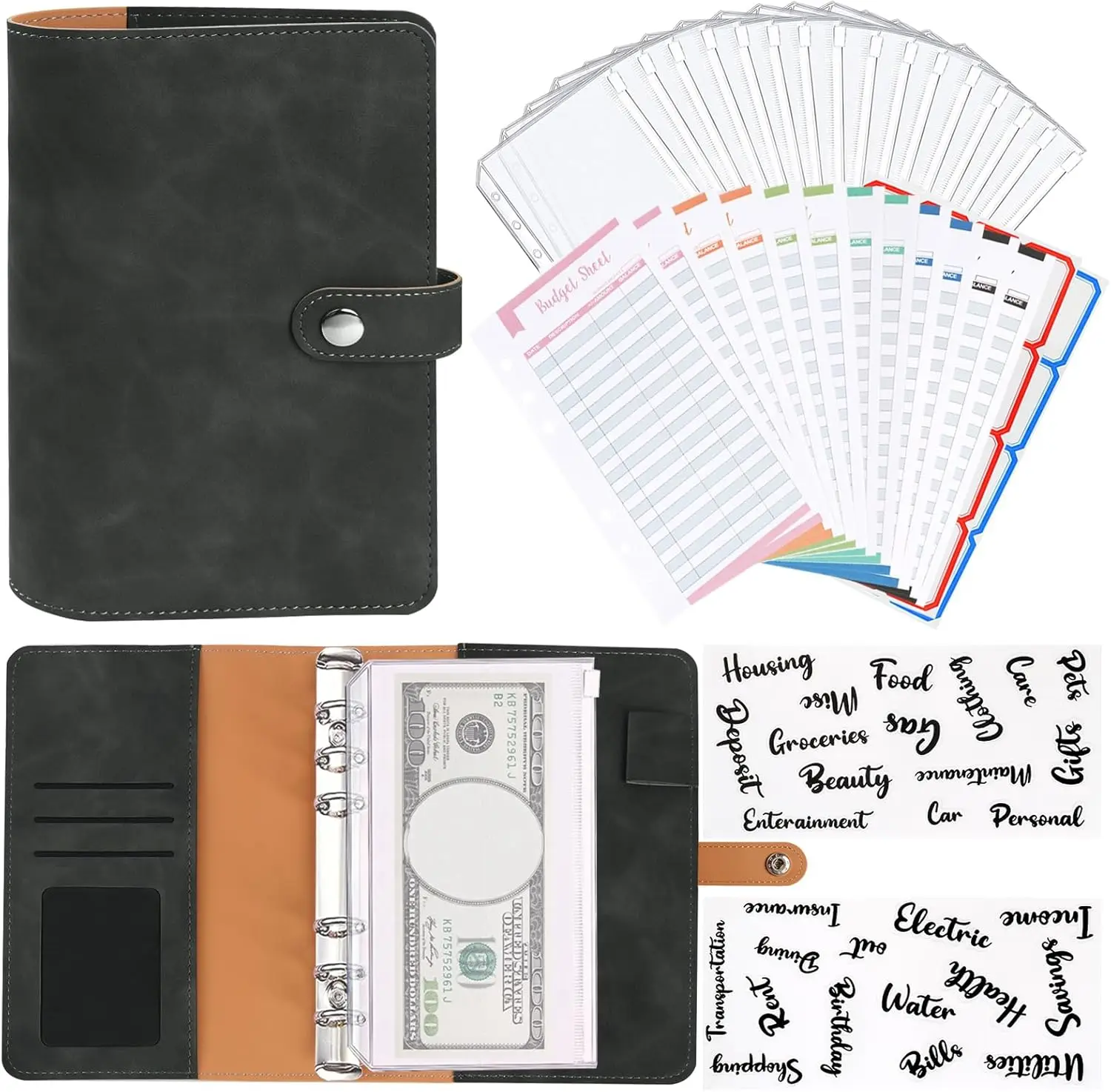 Набор бюджетных папок формата А6 — мягкая обложка для блокнота из искусственной кожи с 12 карманами, 12 бюджетными листами, этикетки с 4 наклейками для счетов
Набор бюджетных папок формата А6 — мягкая обложка для блокнота из искусственной кожи с 12 карманами, 12 бюджетными листами, этикетки с 4 наклейками для счетов