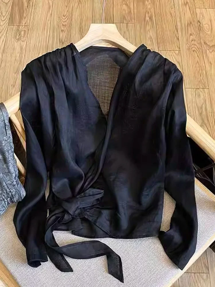 Linen Long Sleeve Chiffon Shirt Tie Waist Breathable New Chinese Style Open Front Top High End Color Fashionable
Linen Long Sleeve Chiffon Shirt Tie Waist Breathable New Chinese Style Open Front Top High End Color Fashionable
