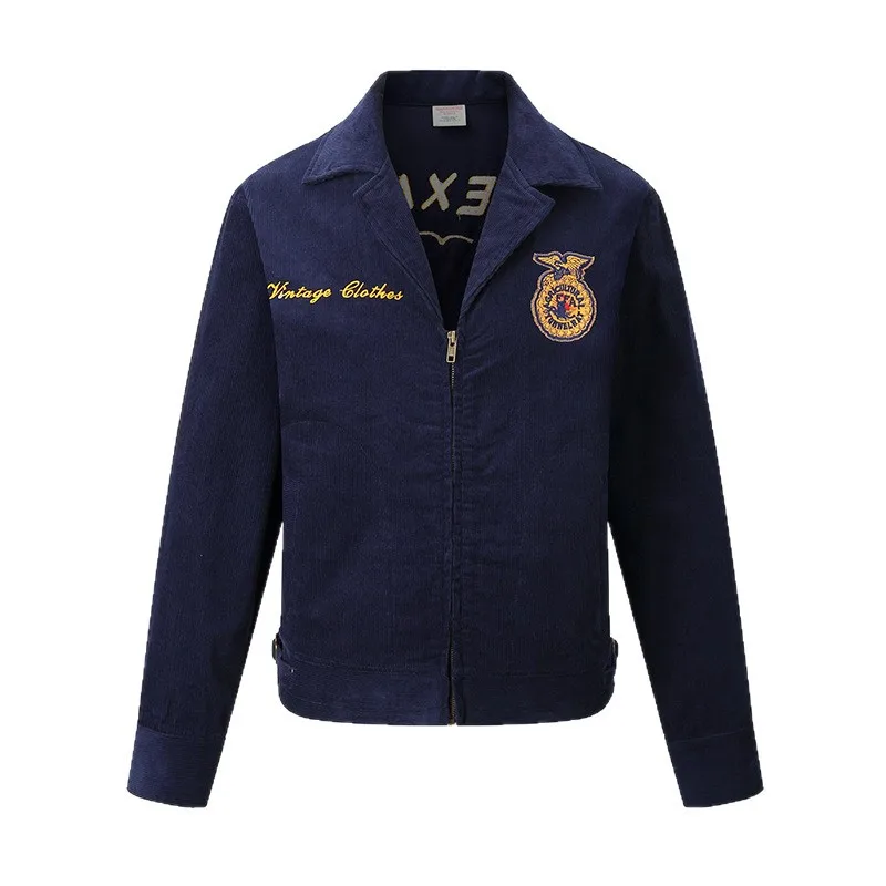 Corduroy Vintage 60s Detroit Navy Blue Cropped Retro Lightweight Bomber Cowboy Embroidery Work Ffa Cotton Trucker Jacket for Men
Corduroy Vintage 60s Detroit Navy Blue Cropped Retro Lightweight Bomber Cowboy Embroidery Work Ffa Cotton Trucker Jacket for Men