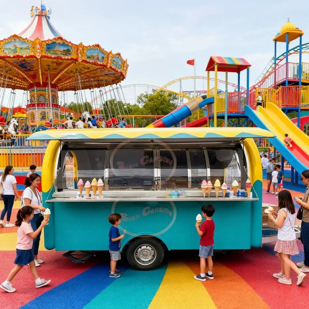 Outdoor Food Trailer Turquoise & Yellow Eye-Catching Color Combo Large Transparent Sales Window Fashionable Attracting Design
Outdoor Food Trailer Turquoise & Yellow Eye-Catching Color Combo Large Transparent Sales Window Fashionable Attracting Design