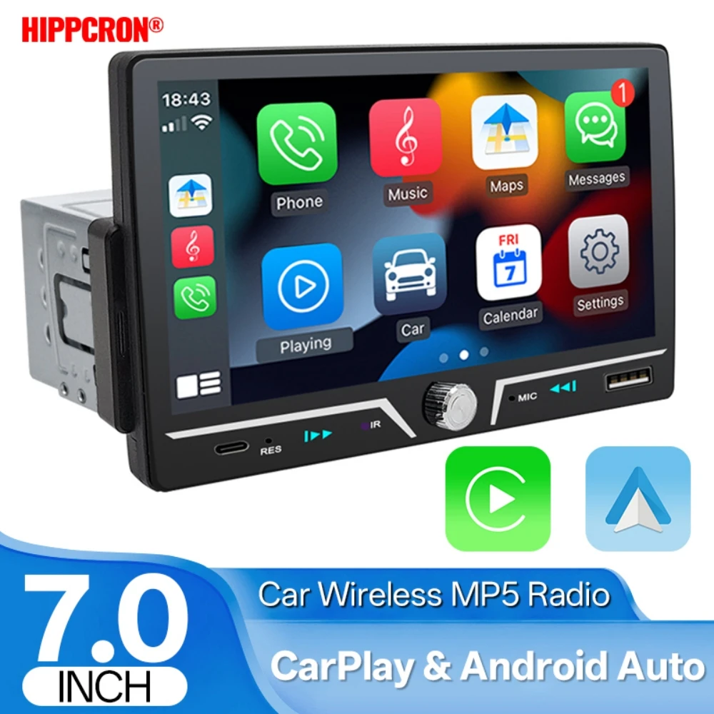 Hippcron 7 Inch Multimedia Player with Wireless Carplay Android Auto Car Radio 1 Din MP5 Radio BT FM USB Type-C Plug Autoradio
Hippcron 7 Inch Multimedia Player with Wireless Carplay Android Auto Car Radio 1 Din MP5 Radio BT FM USB Type-C Plug Autoradio