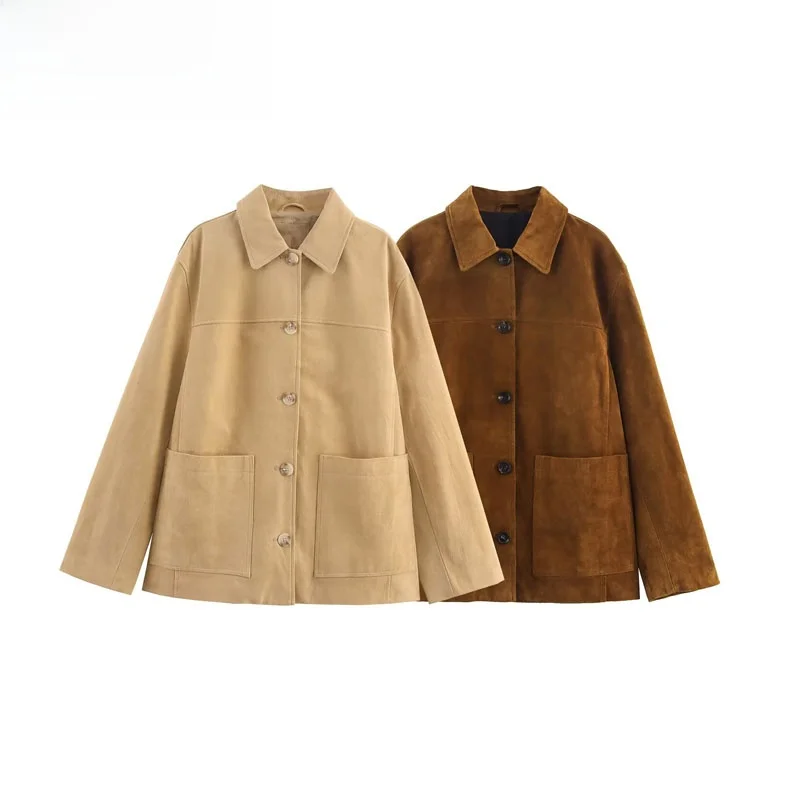 ZBZR Autumn New Women's Loose Fit Button Detail Faux Suede Jaet Collar Coat Versatile Outerwear Long Sve Commute Sle
ZBZR Autumn New Women's Loose Fit Button Detail Faux Suede Jaet Collar Coat Versatile Outerwear Long Sve Commute Sle