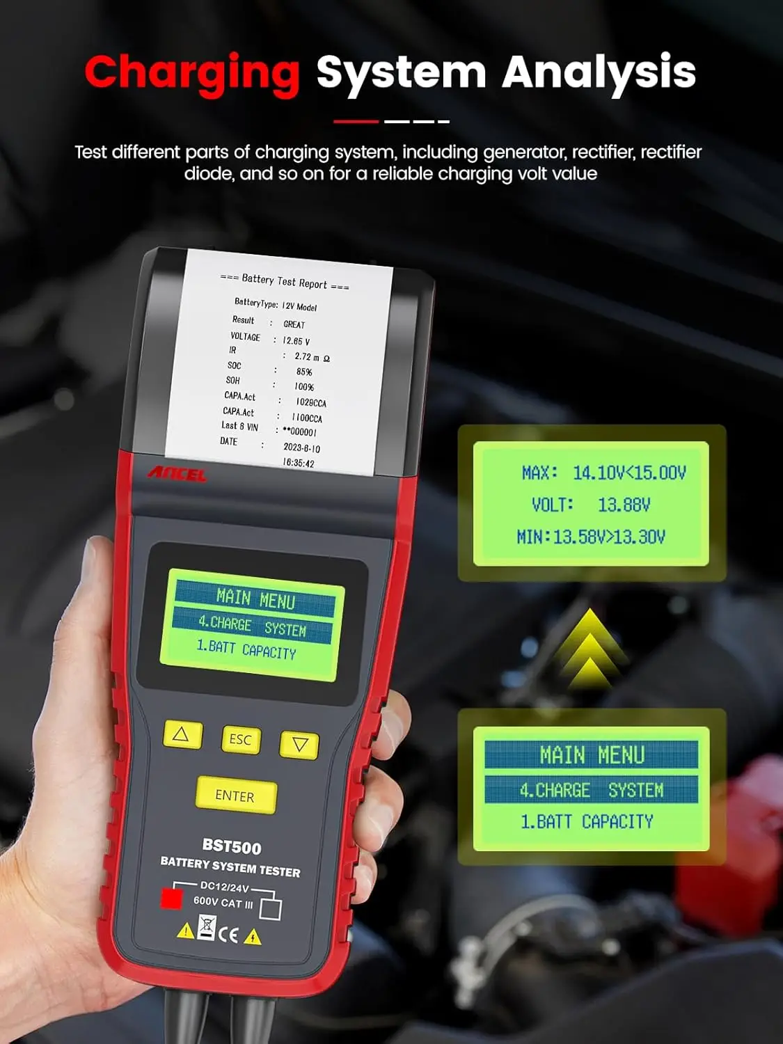 Car Battery Tester with Printer 12V 24V Load Tester ANCEL BST500 Auto Battery Analyzer Charging Cranking System Tester for Car
Car Battery Tester with Printer 12V 24V Load Tester ANCEL BST500 Auto Battery Analyzer Charging Cranking System Tester for Car