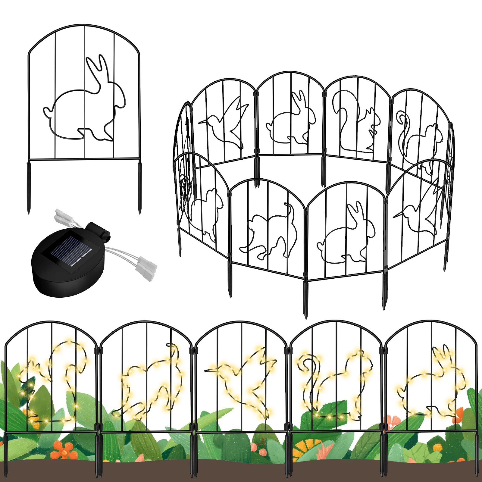 10-Pack Animal-Themed Metal Garden Fence with LED Lights - Outdoor Decorative Barrier & Edging for Yard Decor
10-Pack Animal-Themed Metal Garden Fence with LED Lights - Outdoor Decorative Barrier & Edging for Yard Decor