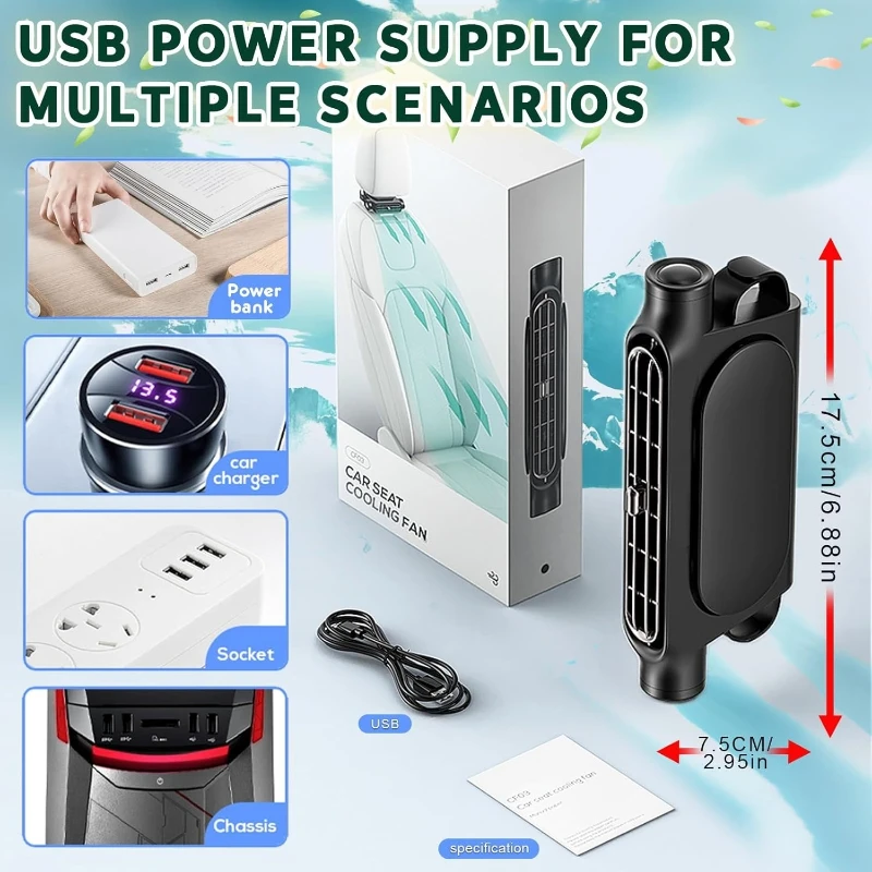 Mini Car Seat Cooling Fan - Portable 3-Speed Vehicle Fan for Camping SUV/Truck/Sedan Silent Backrest Cooler Office & Travel
Mini Car Seat Cooling Fan - Portable 3-Speed Vehicle Fan for Camping SUV/Truck/Sedan Silent Backrest Cooler Office & Travel