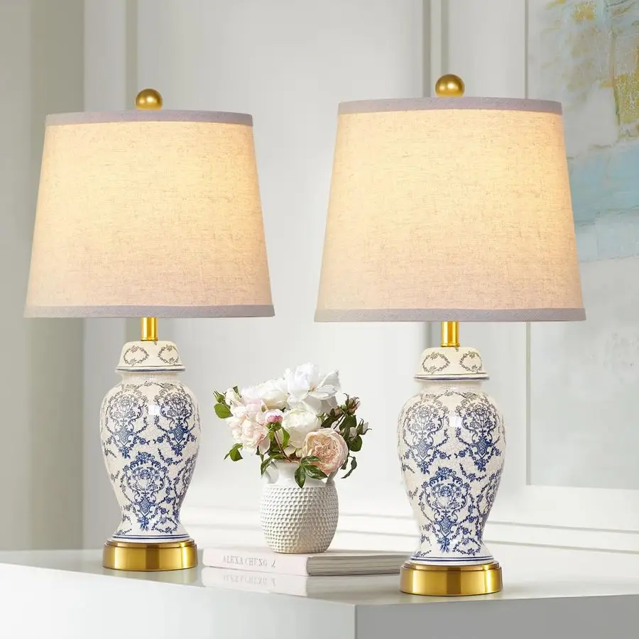 Chinoiserie Ceramic Table Lamps Set of 2 for Living Room Bedroom Bedside, Traditional Blue Porcelain Classic Table Lamp for Nigh
Chinoiserie Ceramic Table Lamps Set of 2 for Living Room Bedroom Bedside, Traditional Blue Porcelain Classic Table Lamp for Nigh