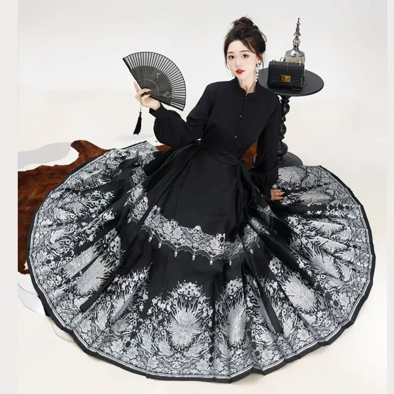 Improved Hanfu Horse Face Skirt Women Chinese Traditional Weaving Gold Hanfu Pleats Skirt Black Red 2pcs Sets Women Plus Size L
Improved Hanfu Horse Face Skirt Women Chinese Traditional Weaving Gold Hanfu Pleats Skirt Black Red 2pcs Sets Women Plus Size L