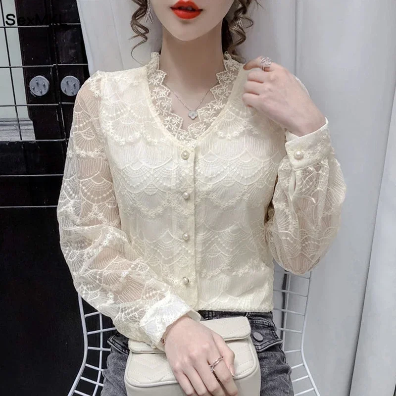 Spring Summer Casual Lace Shirts Women 2025 Elegant Fashion Long Sleeve White Blouses Korean Style Sexy Puff Sleeve Tops Mujer
Spring Summer Casual Lace Shirts Women 2025 Elegant Fashion Long Sleeve White Blouses Korean Style Sexy Puff Sleeve Tops Mujer